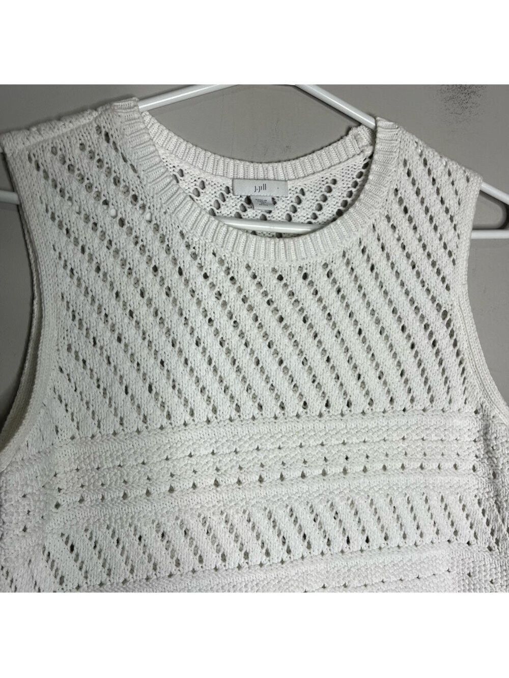 J. Jill Linen Cotton Blend Sleeveless Tunic Sweater White Crochet, size XSP - Picture 2 of 10